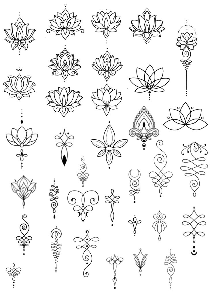 the lotus tattoo design is shown in black and white, with different designs on it