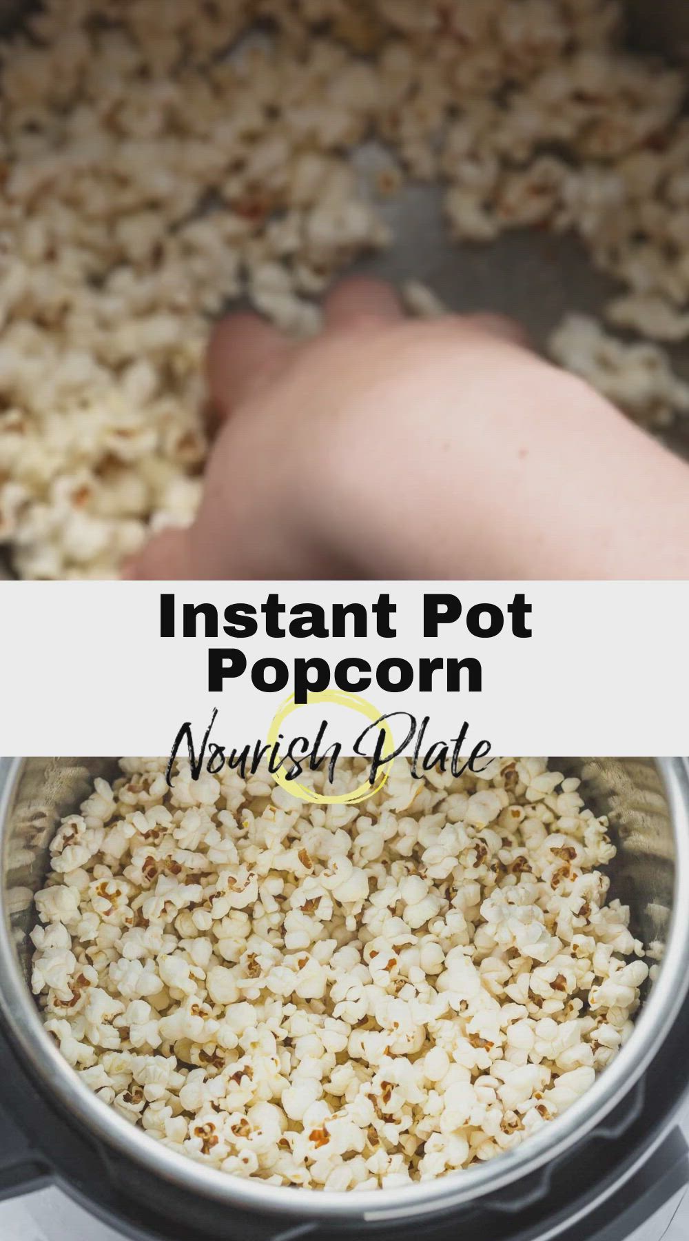This may contain: instant pot popcorn is being cooked in an instant pot with text overlay that reads instant pot popcorn