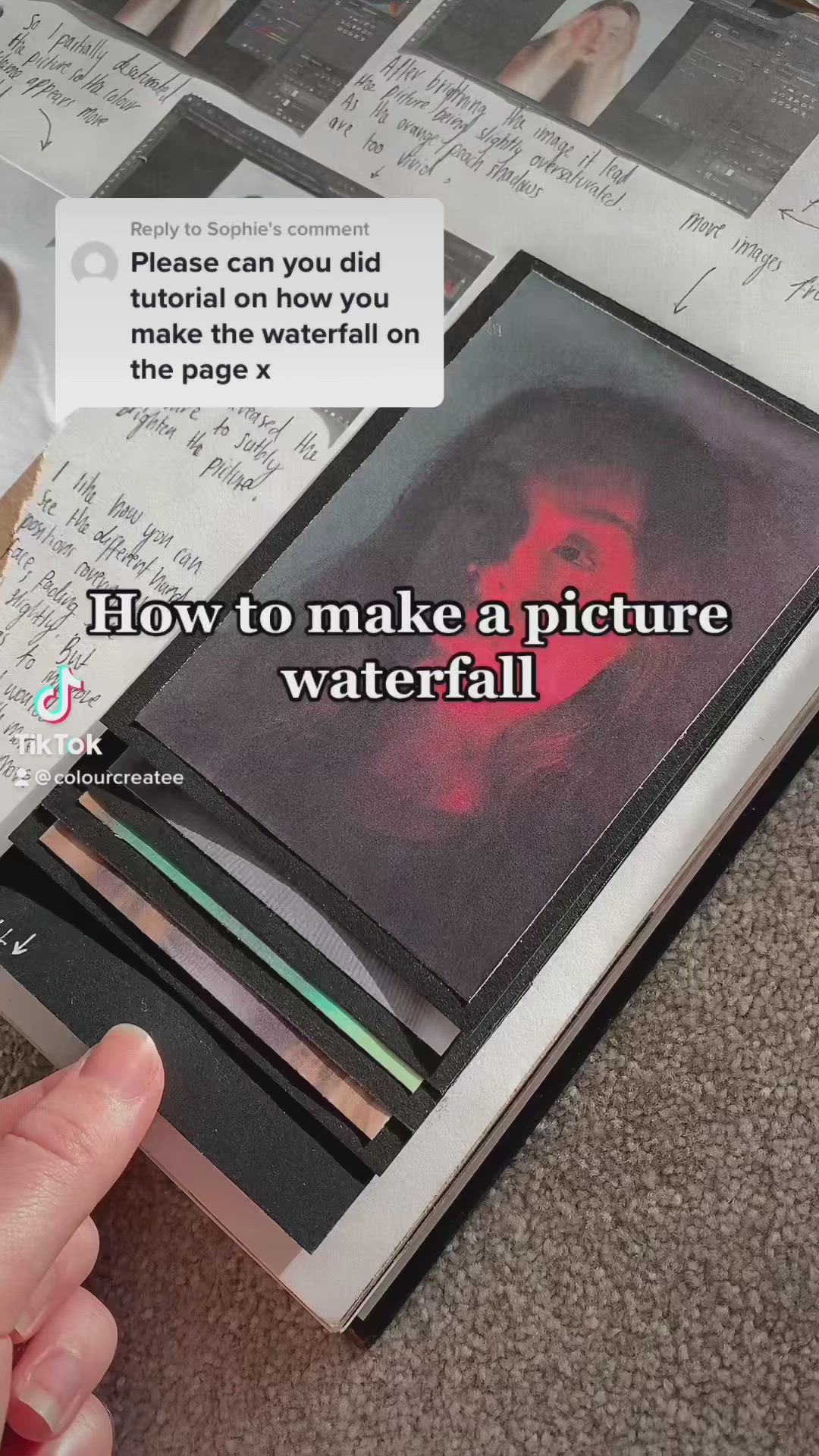 This may contain: someone is pointing at an image on the computer screen that says how to make a picture waterfall