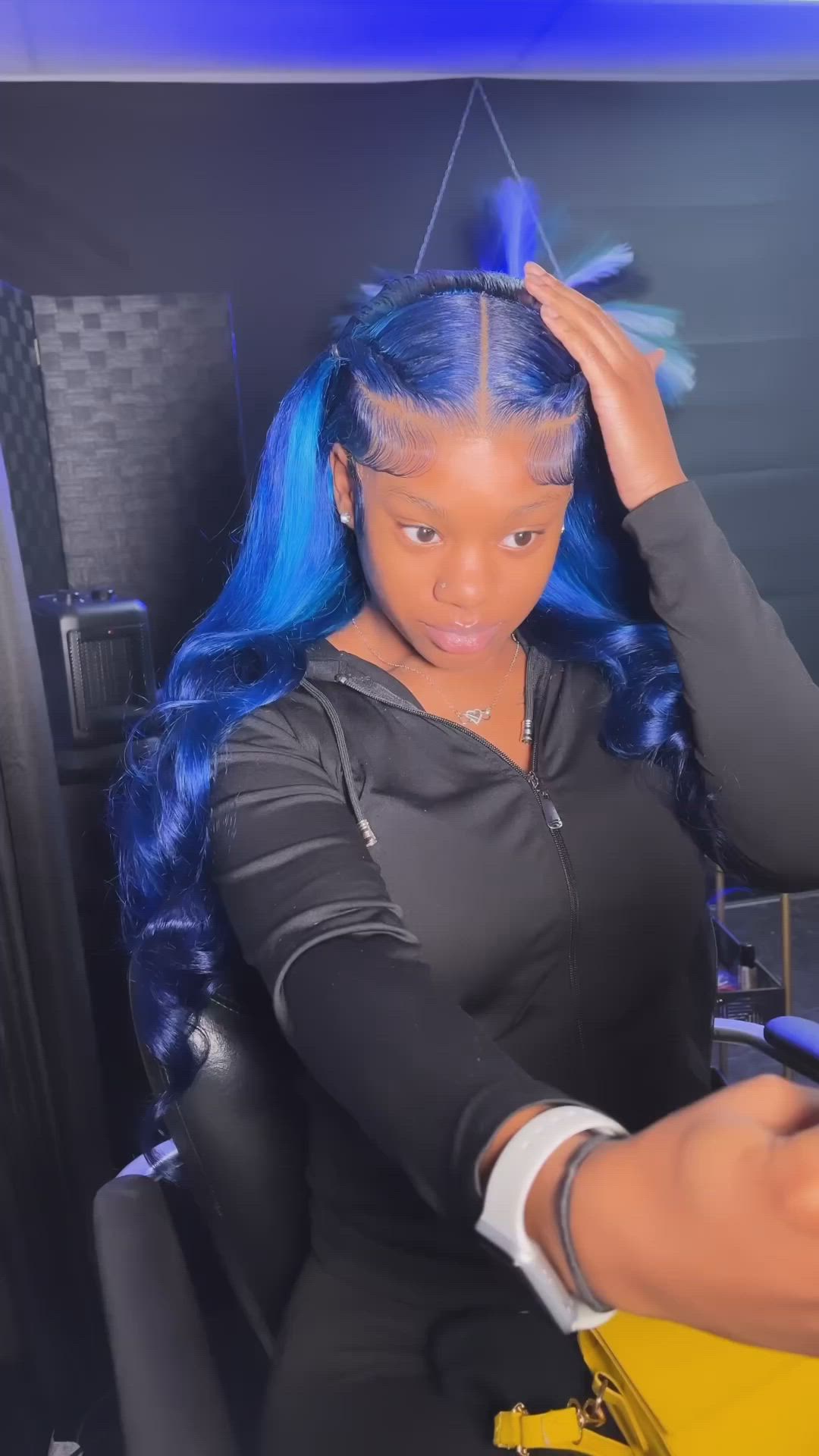 This contains an image of: Sterly Royal Blue Lace Front Wig Long Human Hair Pre Colored Blue Wigs