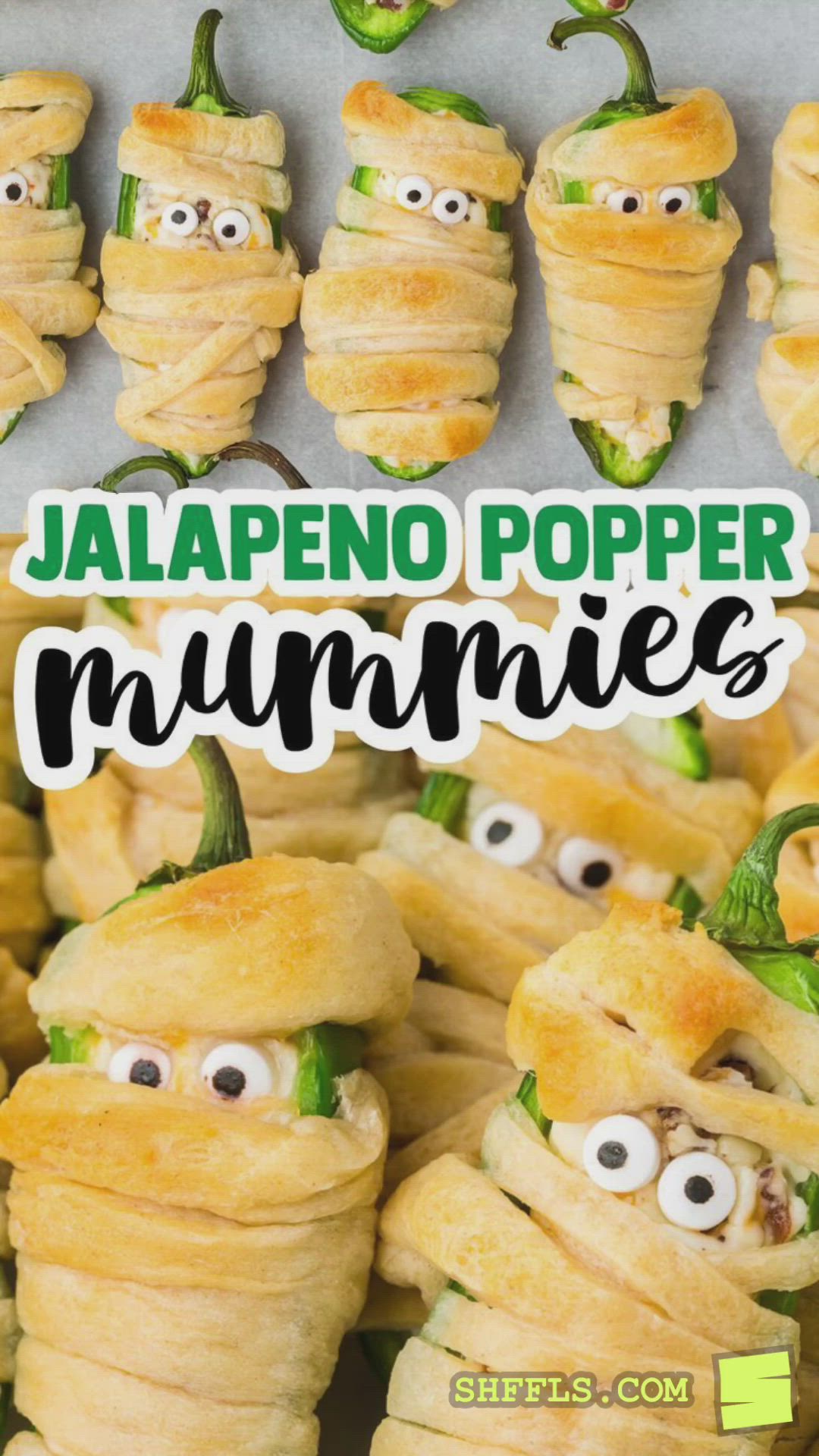 This may contain: jalapeno popper mummies with eyes on them