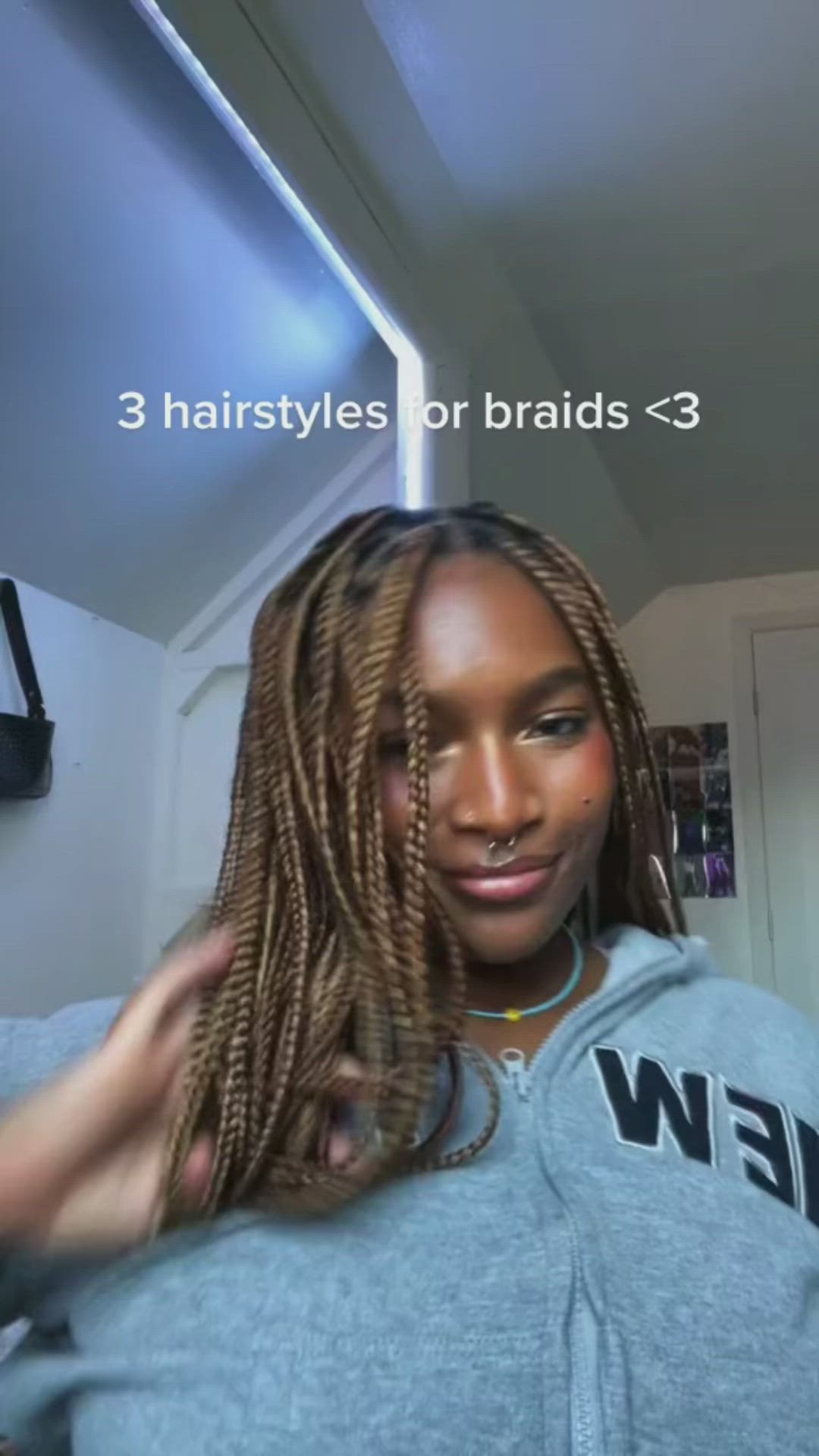 This contains an image of: 3 hairstyles for braids <3