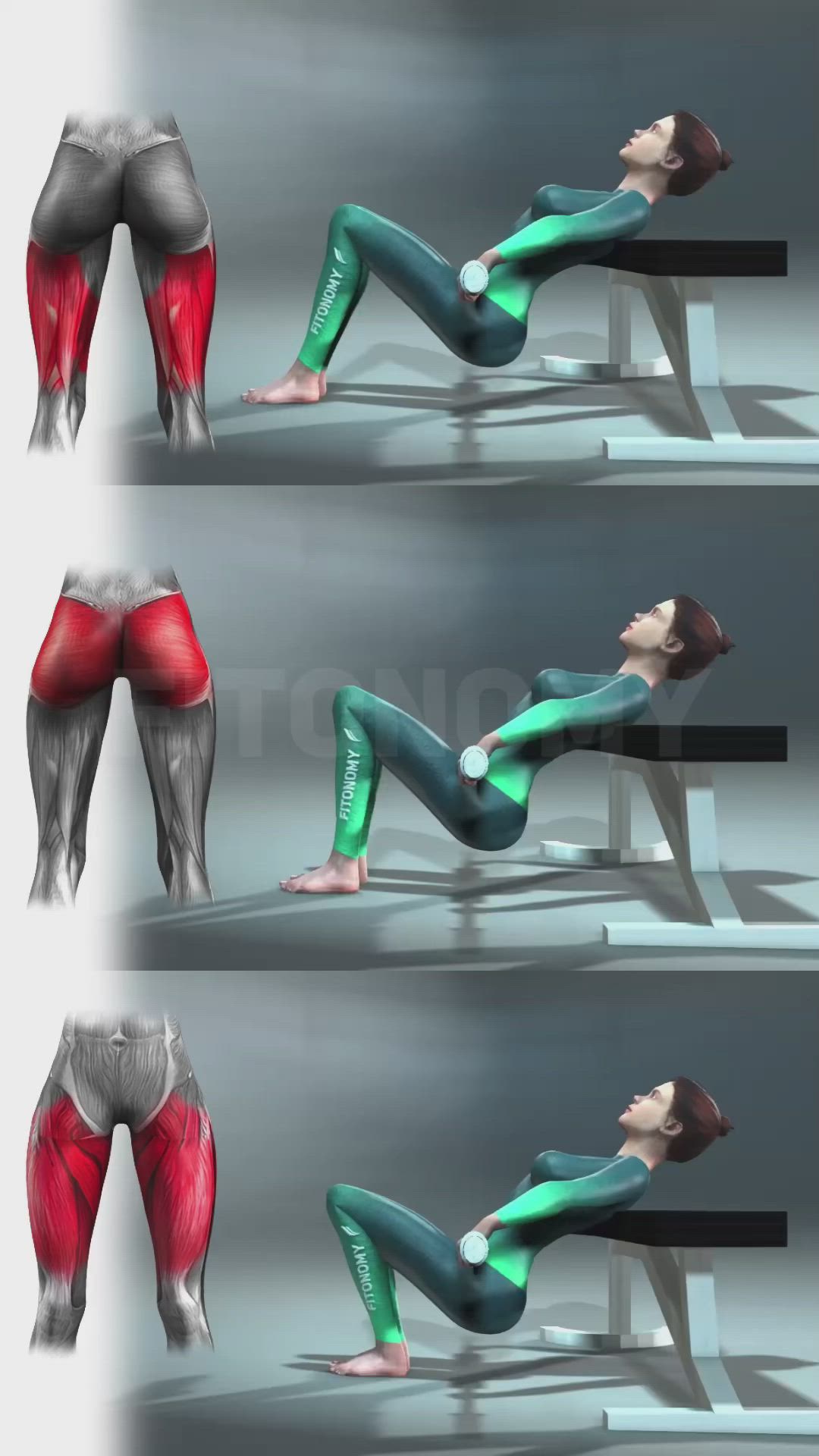 This may contain: four different views of a woman doing push ups with her legs spread out and hands behind her head