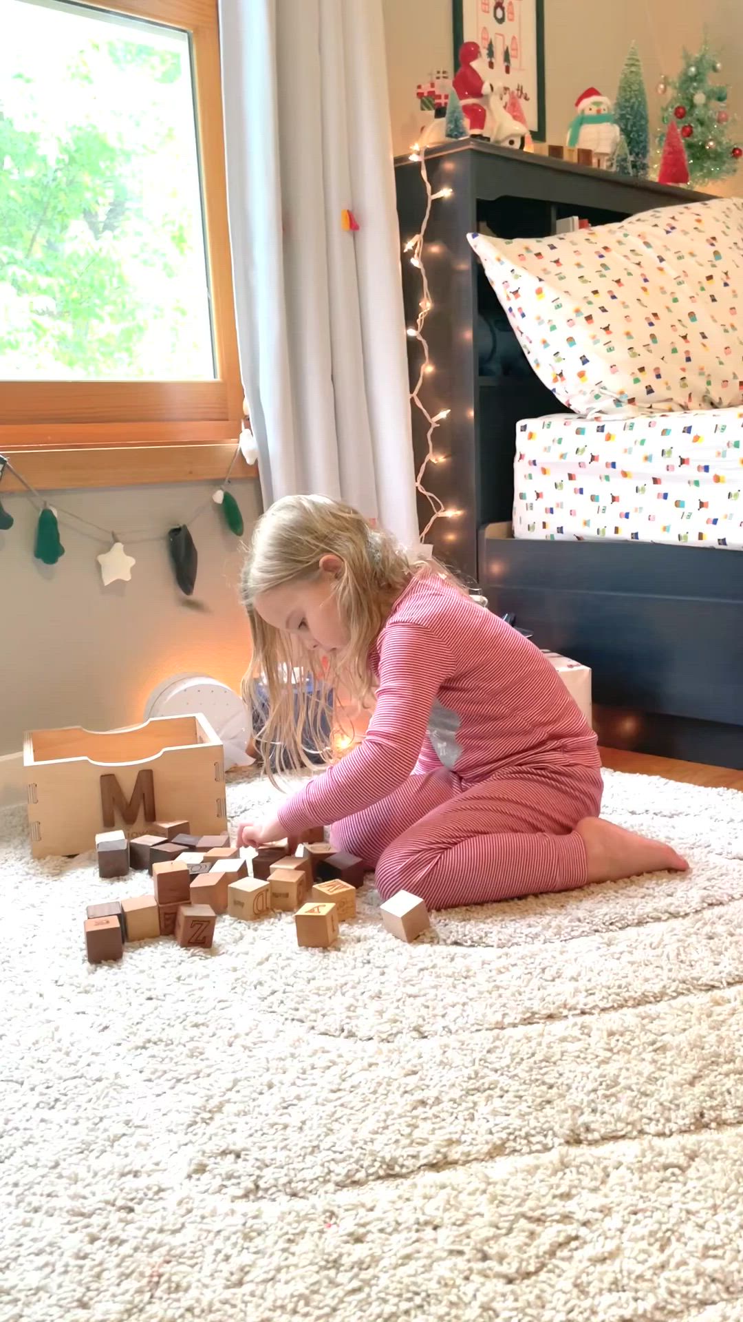 These beautiful picture alphabet blocks and crate gift set are handmade in our red wood barn. As a wonderful baby gift idea for Christmas and the holiday season, you won't want to miss these adorable learning toys for your child! The set includes a personalized wooden crate plus 26 alphabet blocks, finished with an organic oil blend. Also in a monogrammed wooden crate with optional name beneath. Find more holiday gift ideas from grandparents, cousins or friends at smilingtreetoys.com!