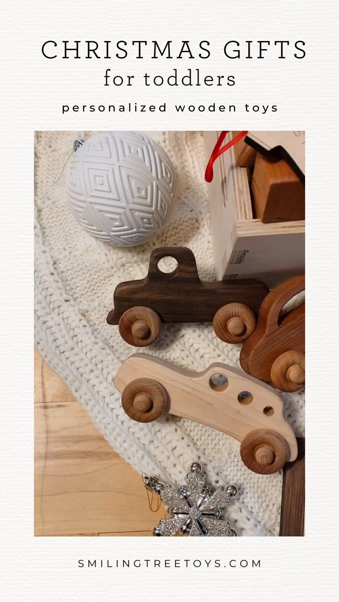 This may contain: christmas gifts for toddlers that are personalized wooden toys and handmade wood ornaments