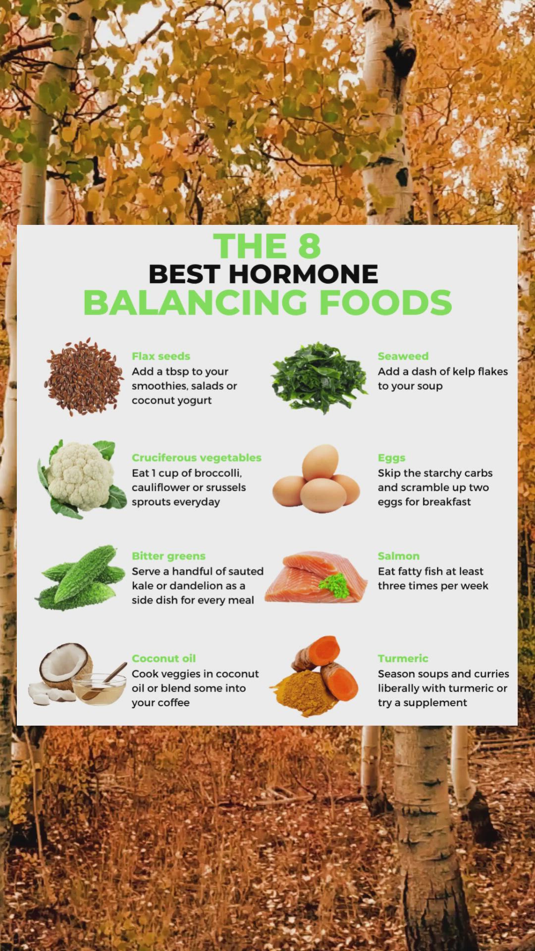 This contains an image of: 8 Best Hormone Balancing Foods