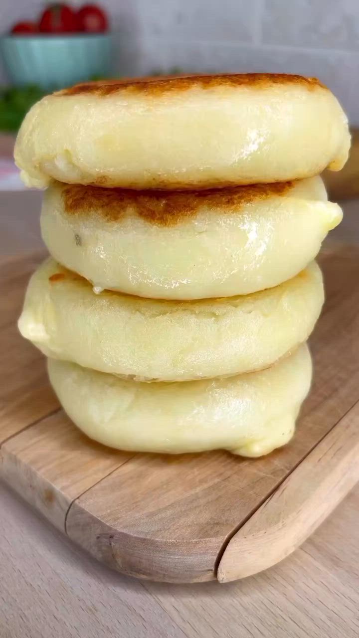 This may contain: three pancakes stacked on top of each other