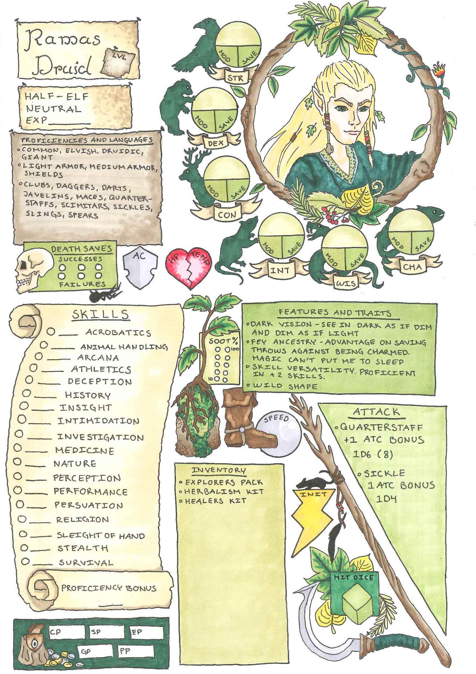 Nature Dnd Character Sheet 5e Druid Character Sheet Etsy Images