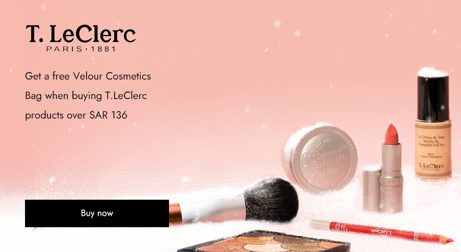 Get a free Velour Cosmetics Bag when buying T.LeClerc products over SAR 136