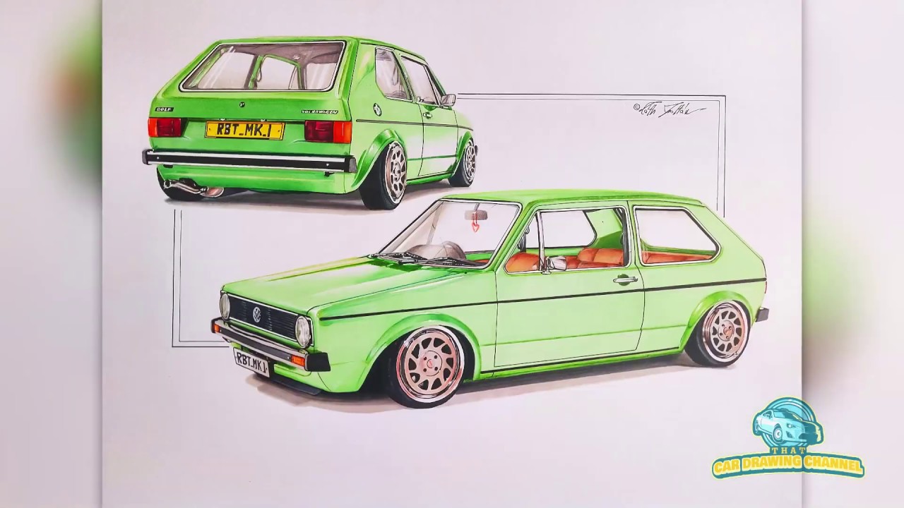 Car Drawing How To Draw A Volkswagen Golf Mk1 Timelap - vrogue.co