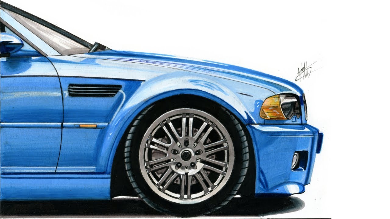 Realistic Car Drawing - BMW E46 M3 - Time Lapse - YouTube