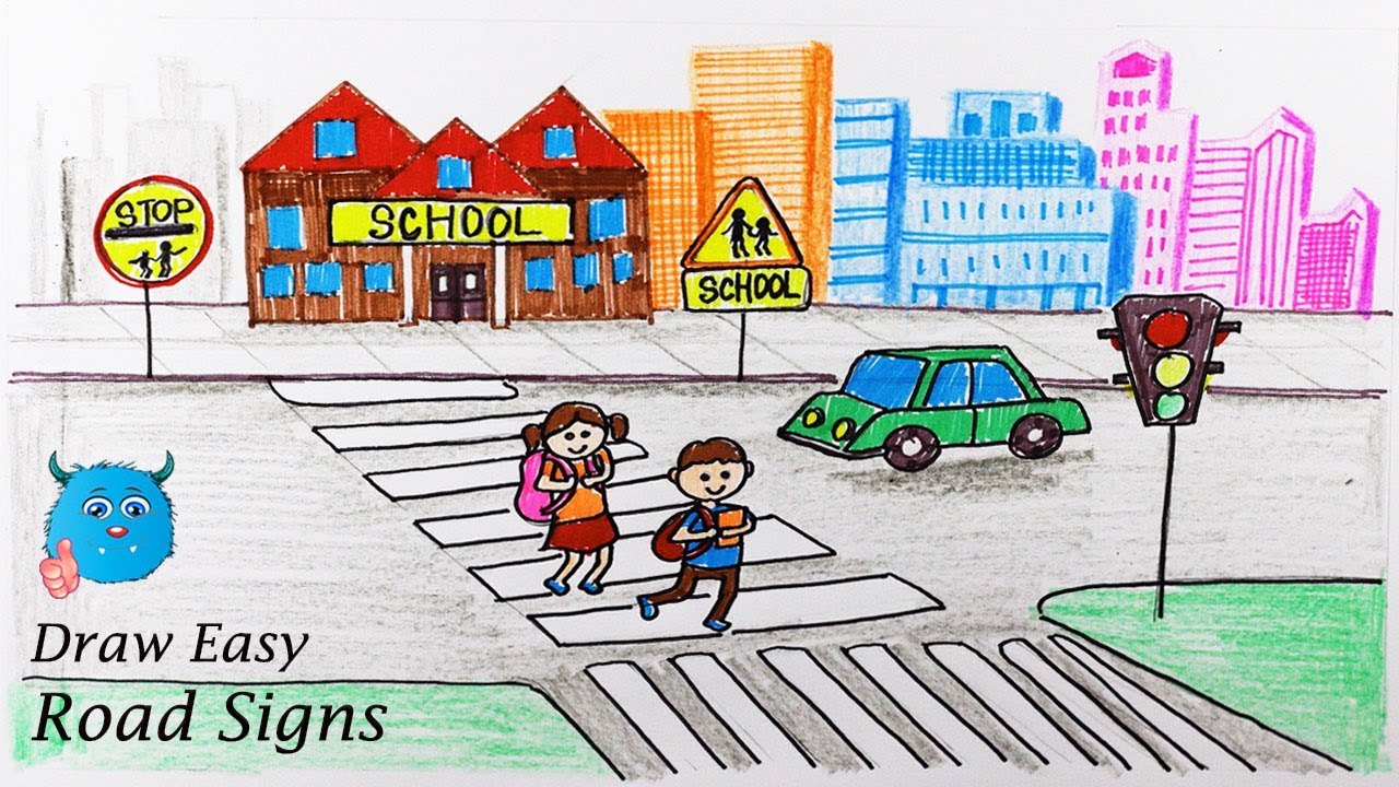 Road Safety Drawing - Road safety facts for kids to know: