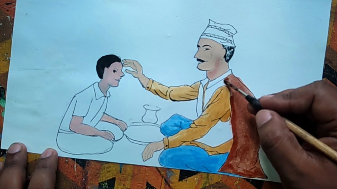 dashain tika - dashain festival - Dashain drawing step by step ...