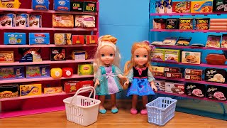 Color Challenge Elsa Anna Toddlers - Grocery Store - Shopping - Barbie