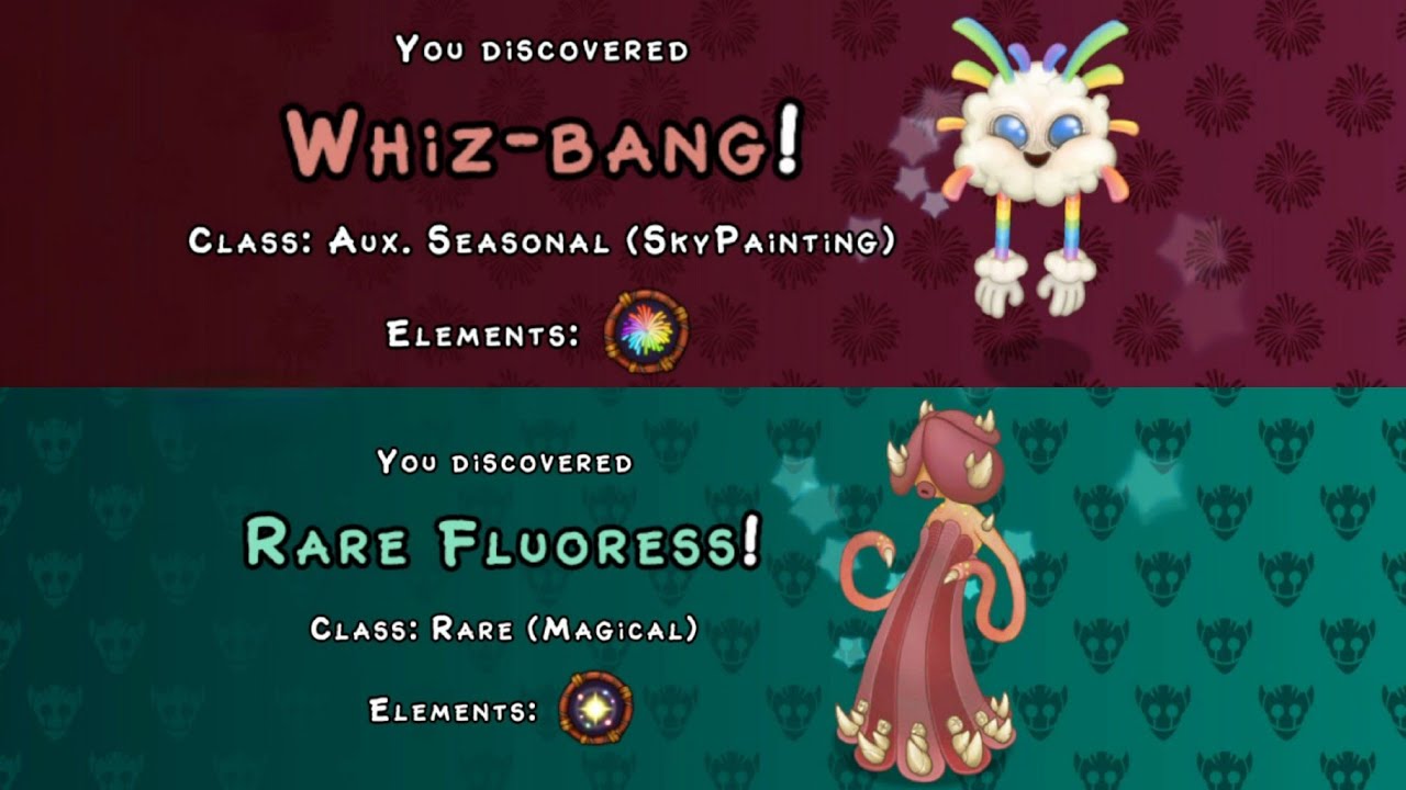 Whiz-bang and Rare Fluoress are on Light island - My Singing Monsters ...