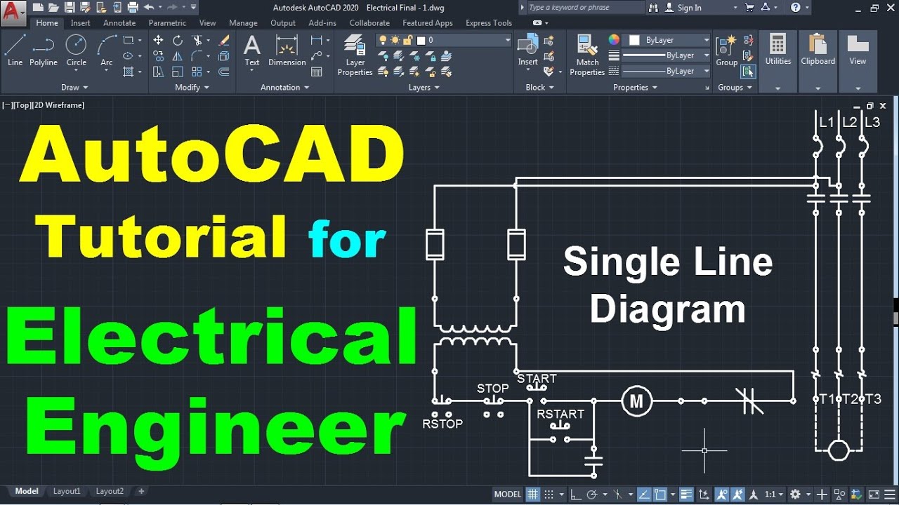 Autocad Single Line Diagram Drawing Tutorial For Electrical Engineers Youtube