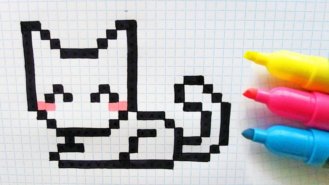 Handmade Pixel Art - How To Draw Cute Cat #pixelart - YouTube