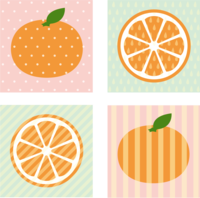 Mandarin oranges with various patterns in four cute squares