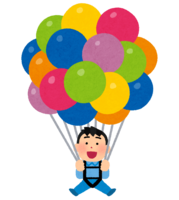 People flying with balloons