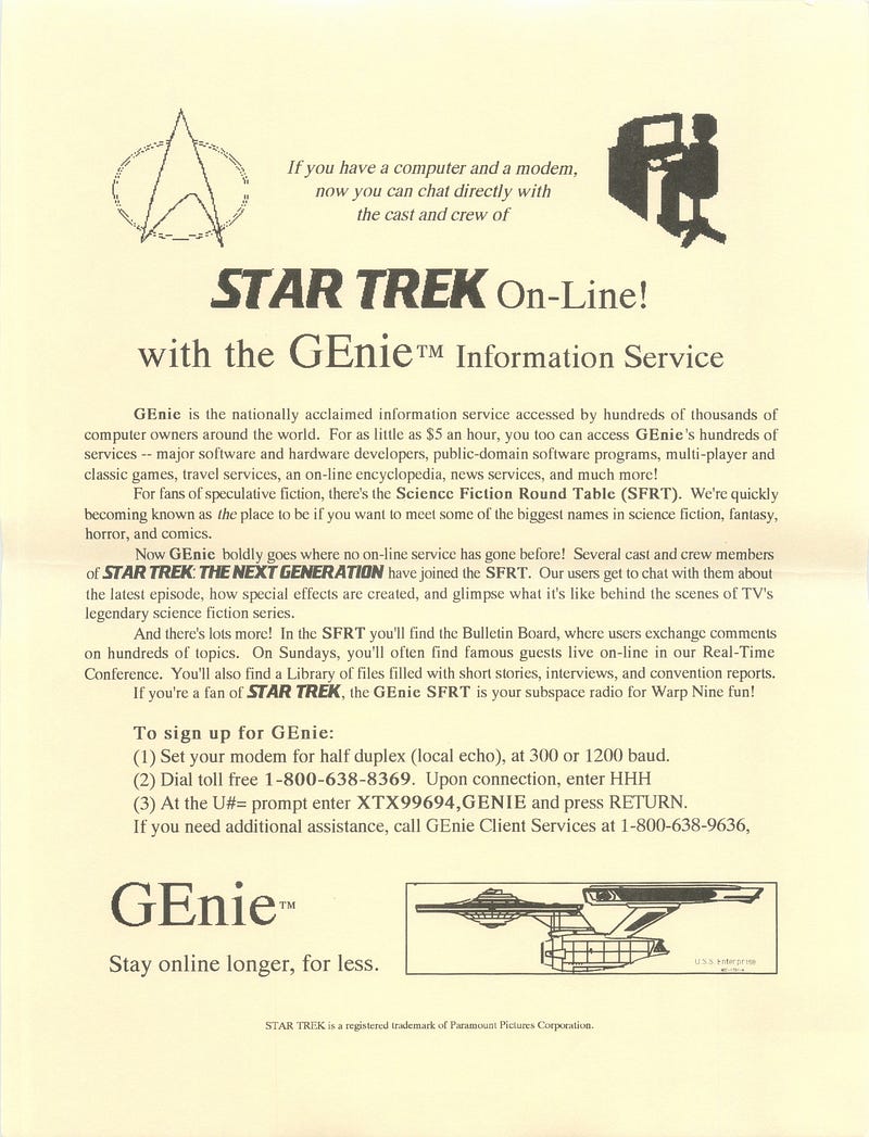 An undated early flier for GEnie’s Science Fiction Round Table.
