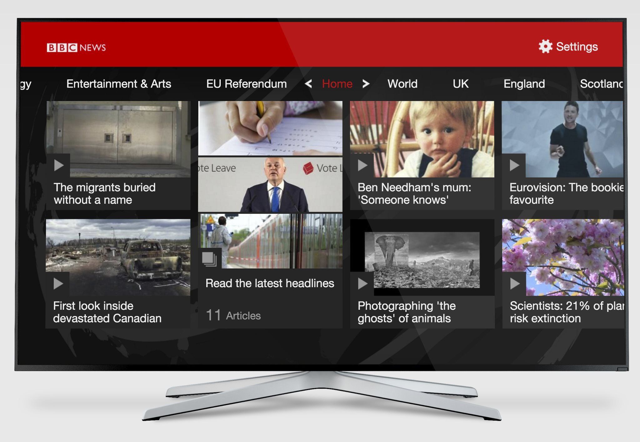 Home Screen for the BBC IPTV app