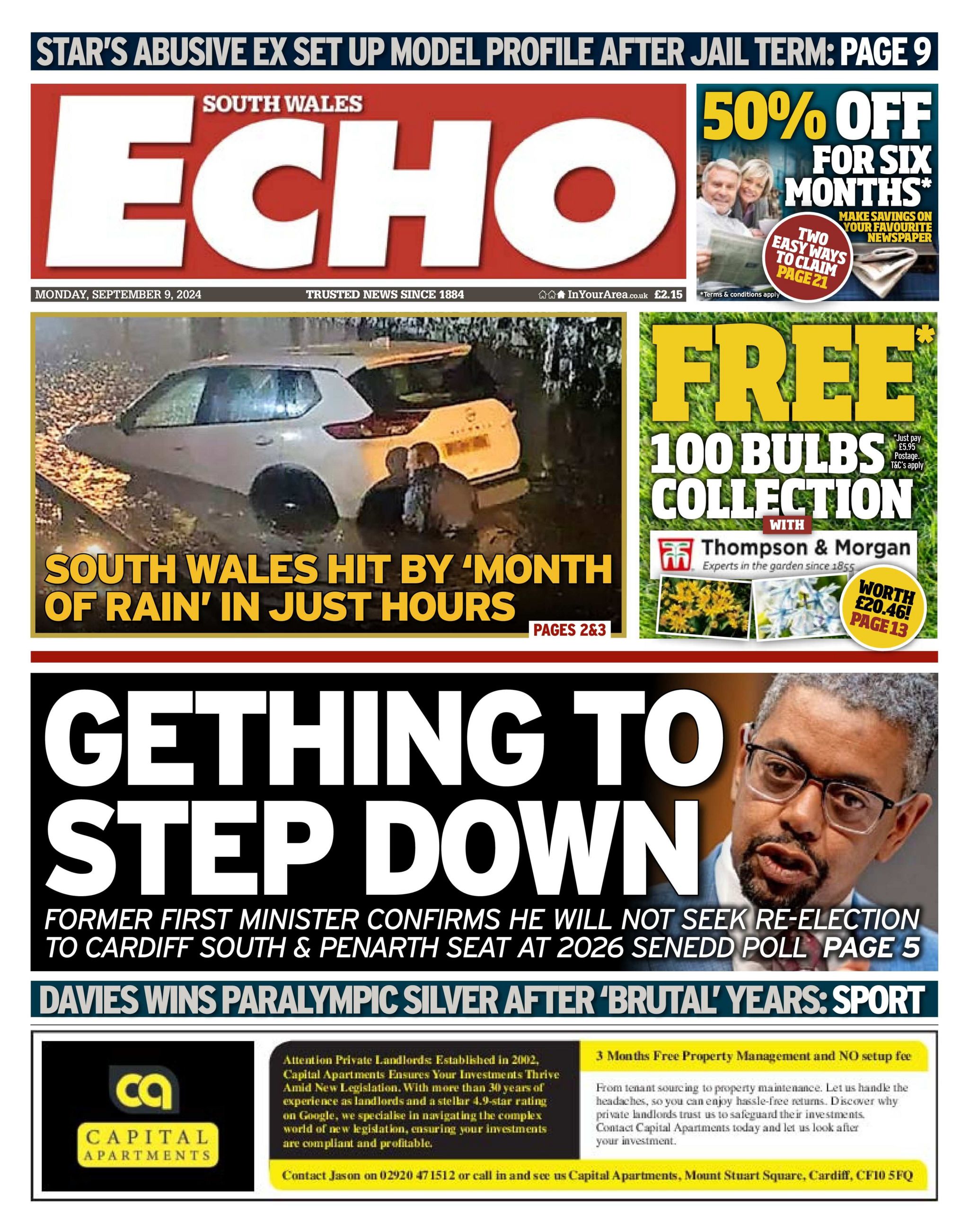 South Wales Echo front page