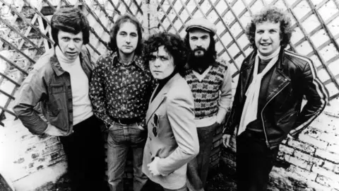 Getty Images Black and white photo of the rock band T.Rex