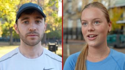 Split screen of a man and a woman