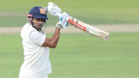 Essex's Feroze Khushi, batting during a spell playing for Kent in 2024