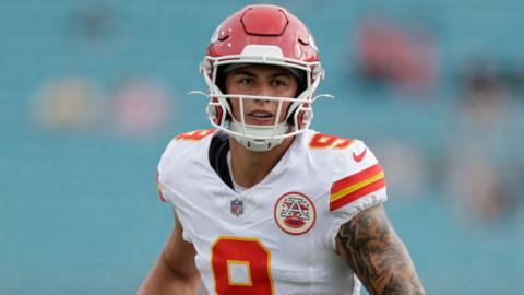 Louis Rees-Zammit playing for Kansas City Chiefs in a pre-season game at Jacksonville Jaguars