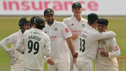 Farhan Ahmed celebrates one of his 10-wicket match haul