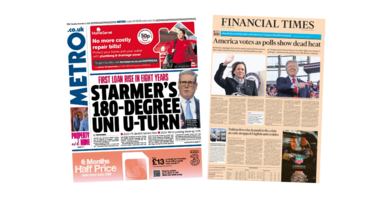 A composite image of newspaper front pages for 5 November