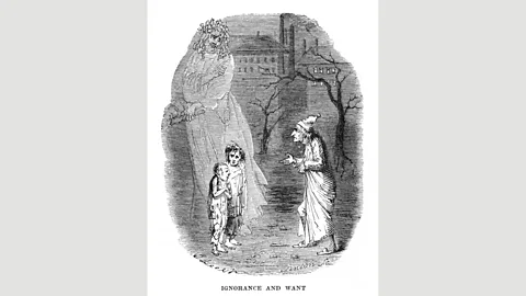 Alamy Scrooge meets a boy named Ignorance and a girl named Want – “Beware them both… but most of all beware this boy, for on his brow I see that written which is Doom” (Credit: Alamy)