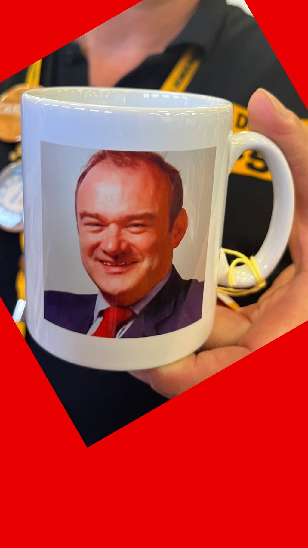 A mug with Liberal Democrat leader Ed Davey's face printed on it