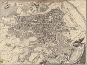 Stadtplan von Augsburg, ca. 1:4 800, Kupferst., 1719