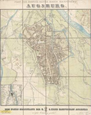 Stadtplan von Augsburg, ca. 1:5 000, Lithographie, 1865