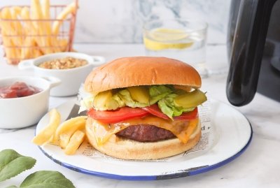 Hamburguesa en freidora de aire