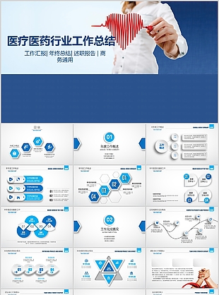 蓝色实用医疗医药行业工作总结PPT模板