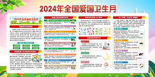 2024卡通实用爱国卫生月社区展板设计