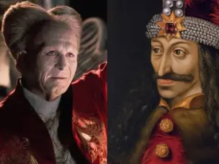 A la izquierda, imagen de la película 'Drácula, de Bram Stoker'. A la derecha, retrato de Vlad III Tepes, "El empalador"