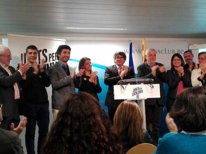 Puigdemont, expresidente de la Generalitat, este lunes en rueda de prensa.