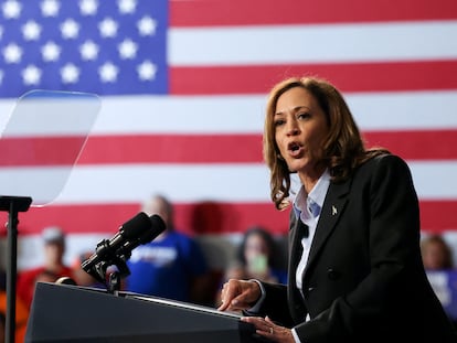 Kamala Harris durante un evento de campaña en Detroit, el 2 de septiembre 2024.