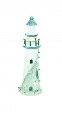 Lighthouse Decoration - White & Navy Blue Wood - 22cm by Quay Traders