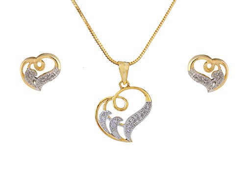 18K Gold Plated Heart Shape AD Pendant Set for Women