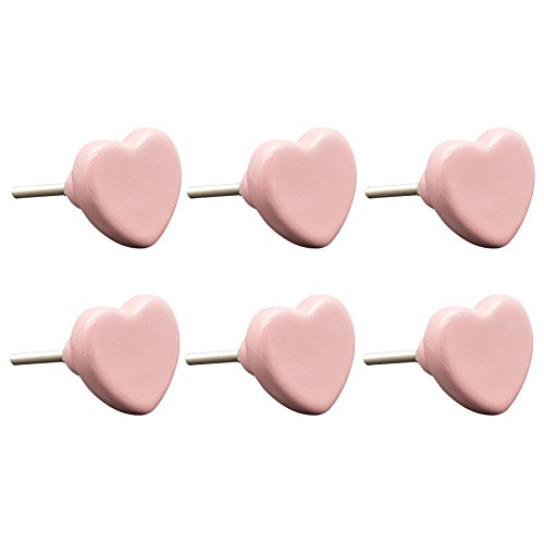 Nicola Spring Ceramic Cupboard Drawer Knobs - Heart Design - Pink - Pack of 6