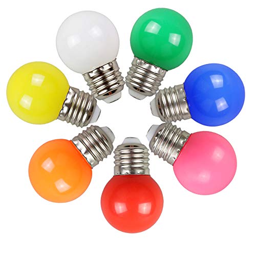 7 Pack E27 G45 2W Screw Cap Coloured LED Light Bulbs Festoon Party Lights for Indoor Outdoor Use