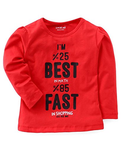 Doreme Red Printed Full Sleeves Tee for Girls or Kids - Size 8 Years