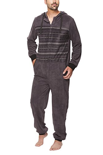 SLOUCHER Men's Fleece Jumpsuit Onesie, One-Piece with Zip Fastening and Hood