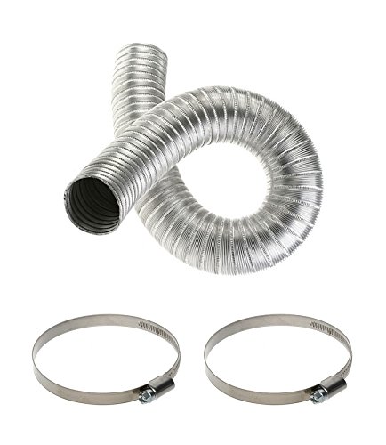 Ducting Aluminium Hose with Two Clips - Flexible Duct Pipe with 2 Clamps - Extractor Fan Tube with 2 Bands (100mm)