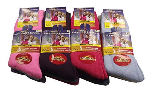 12 Pairs Ladies Thermal Socks, Thick Warm Work Boot Socks, UK 4-7, By Sockstack®